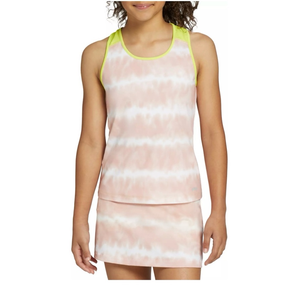 Girls Prince Racerback Tennis Tank Top- Tie-Dye Pink and White
